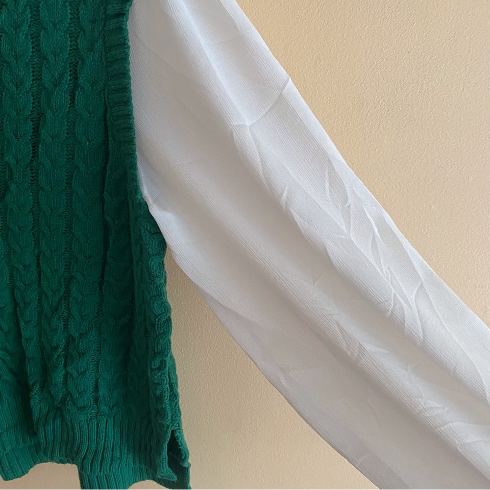 Christian Siriano White Collared Blouse Green Cable Knit Sweater Vest Preppy - Picture 6 of 13